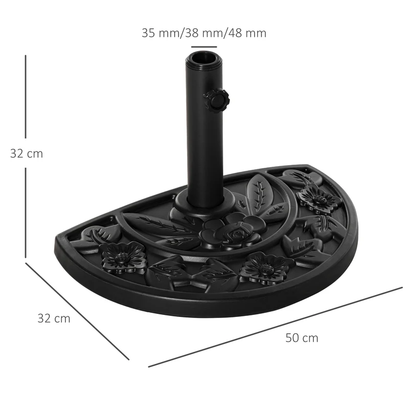 Outsunny Base Para Sombrilla Semicircular Peso 9 Kg Para Mástil 35mm/38mm/48mm