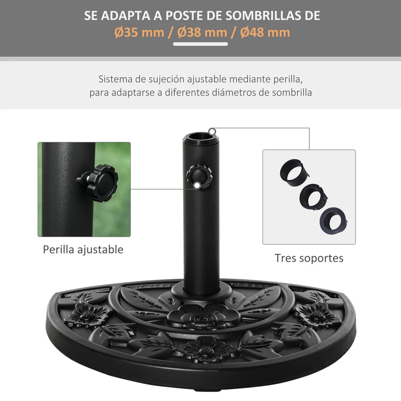 Outsunny Base Para Sombrilla Semicircular Peso 9 Kg Para Mástil 35mm/38mm/48mm