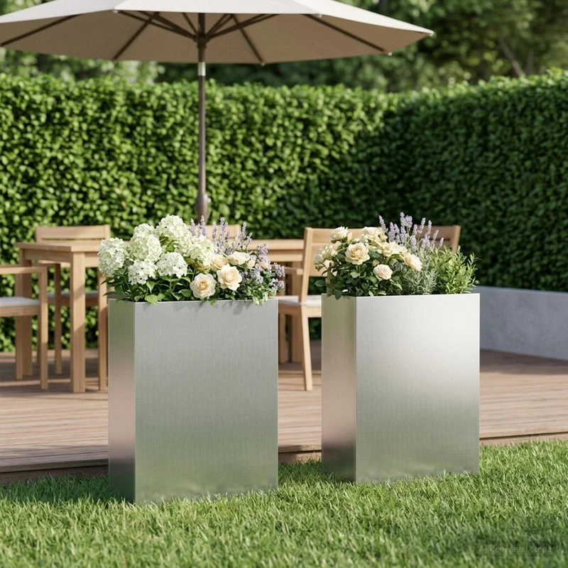 Macetero De Jardín 2 Uds. Plateado 50 X 20 X 75 Cm