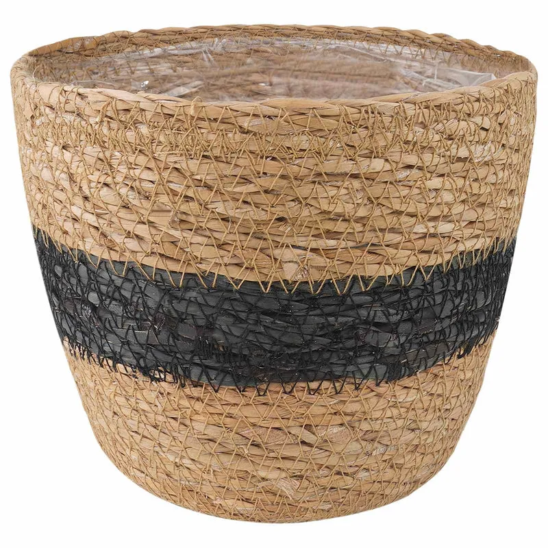 Plant Pot 3 Uds. Natural Y Negro Ø26 X 19 Cm 100% Hierba Marina