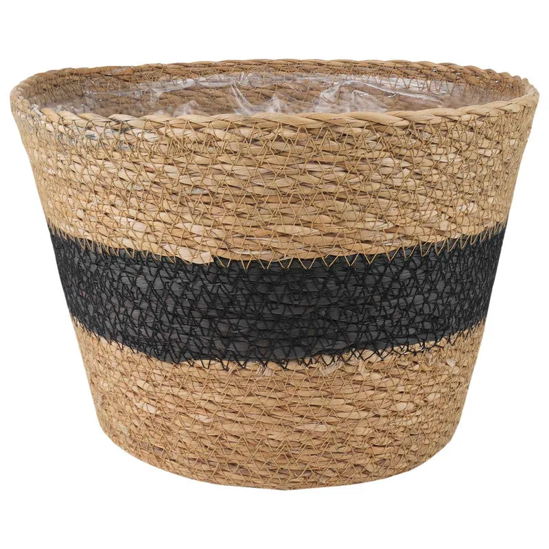 Plant Pot 3 Uds. Natural Y Negro Ø26 X 19 Cm 100% Hierba Marina