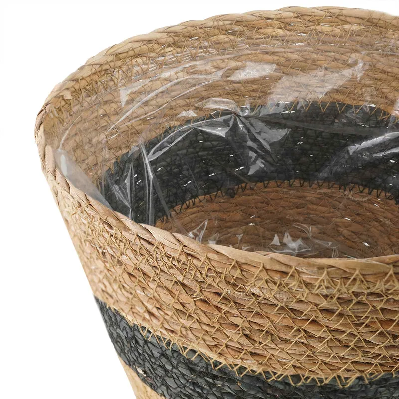 Plant Pot 3 Uds. Natural Y Negro Ø26 X 19 Cm 100% Hierba Marina