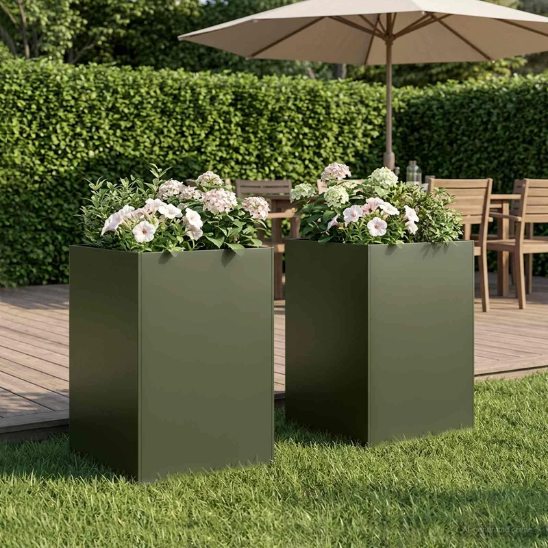 Macetero De Jardín 2 Uds. Verde Oliva 50 X 50 X 75 Cm