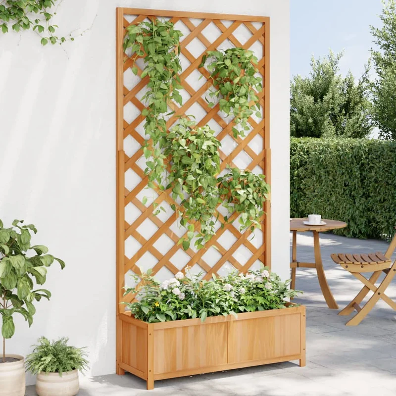 Jardinera Con Enrejado Marrón 90x35x180 Cm Madera Maciza De Abeto