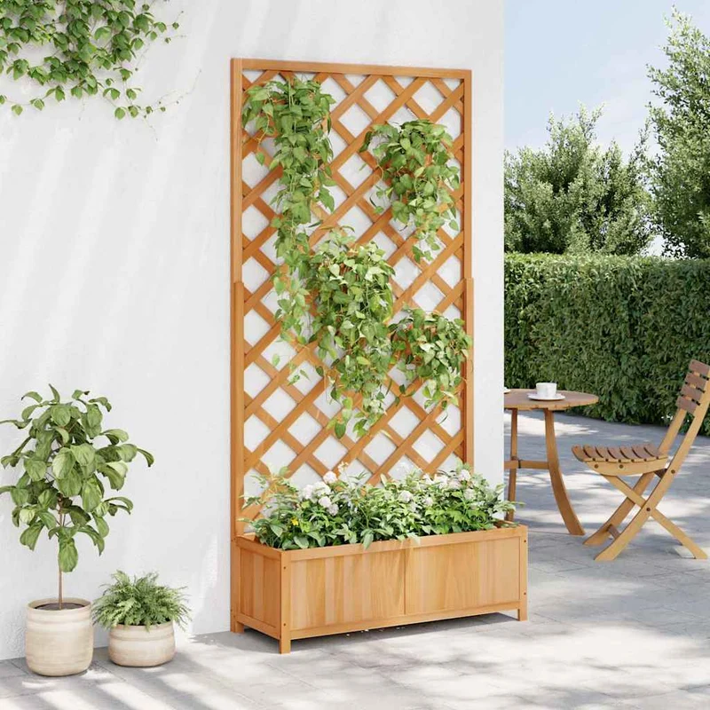Jardinera Con Enrejado Marrón 90x35x180 Cm Madera Maciza De Abeto