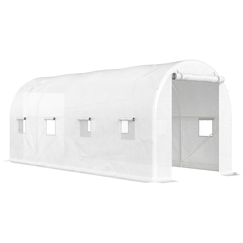 Outsunny Invernadero De Túnel 500x200x205 Cm Con Puerta Enrollable Y 8 Ventanas