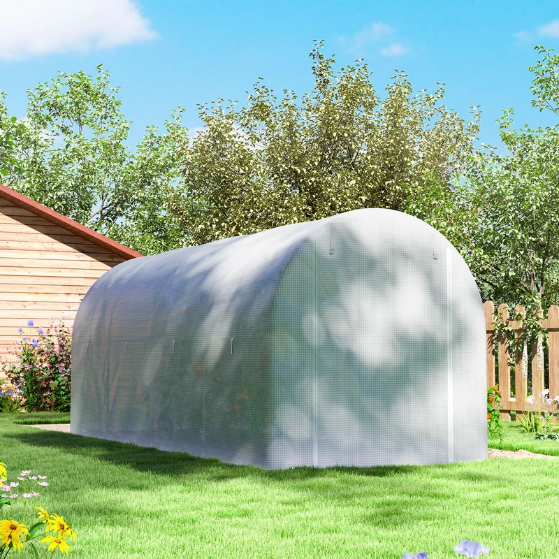 Outsunny Invernadero De Túnel 500x200x205 Cm Con Puerta Enrollable Y 8 Ventanas