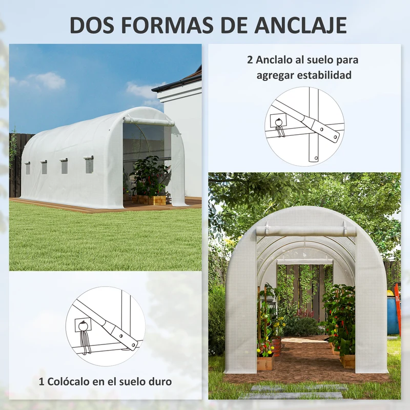 Outsunny Invernadero De Túnel 500x200x205 Cm Con Puerta Enrollable Y 8 Ventanas