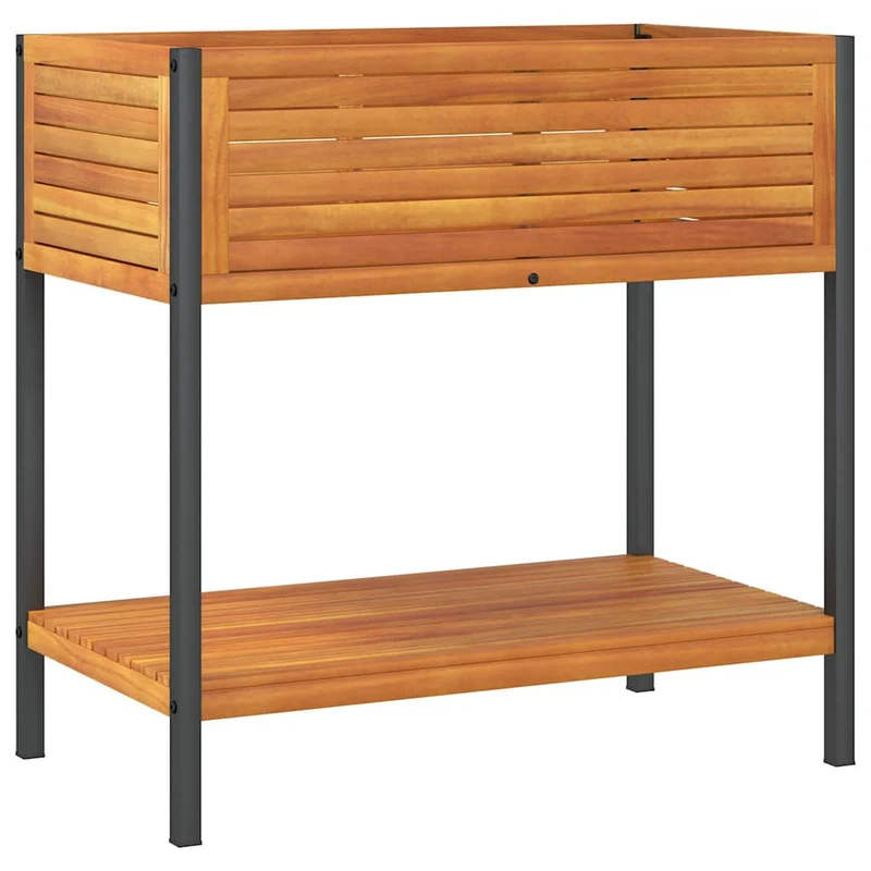 Jardinera Con Estante Madera Maciza Acacia Y Acero 80x45x80 Cm