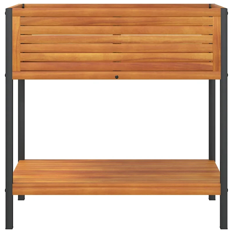 Jardinera Con Estante Madera Maciza Acacia Y Acero 80x45x80 Cm