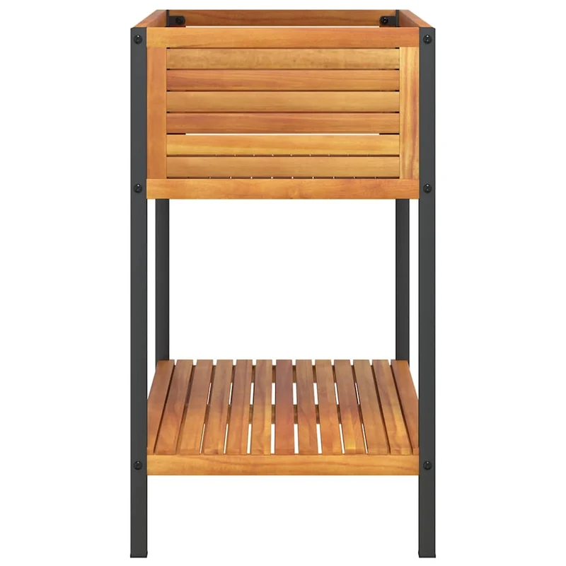 Jardinera Con Estante Madera Maciza Acacia Y Acero 80x45x80 Cm
