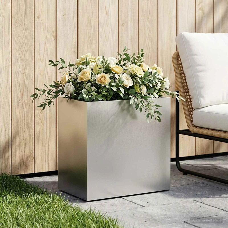 Macetero De Jardín Plateado 50 X 30 X 40 Cm Acero Inoxidable