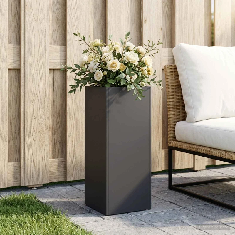 Macetero De Jardín Negro 20 X 20 X 40 Cm Acero Laminado En Frío