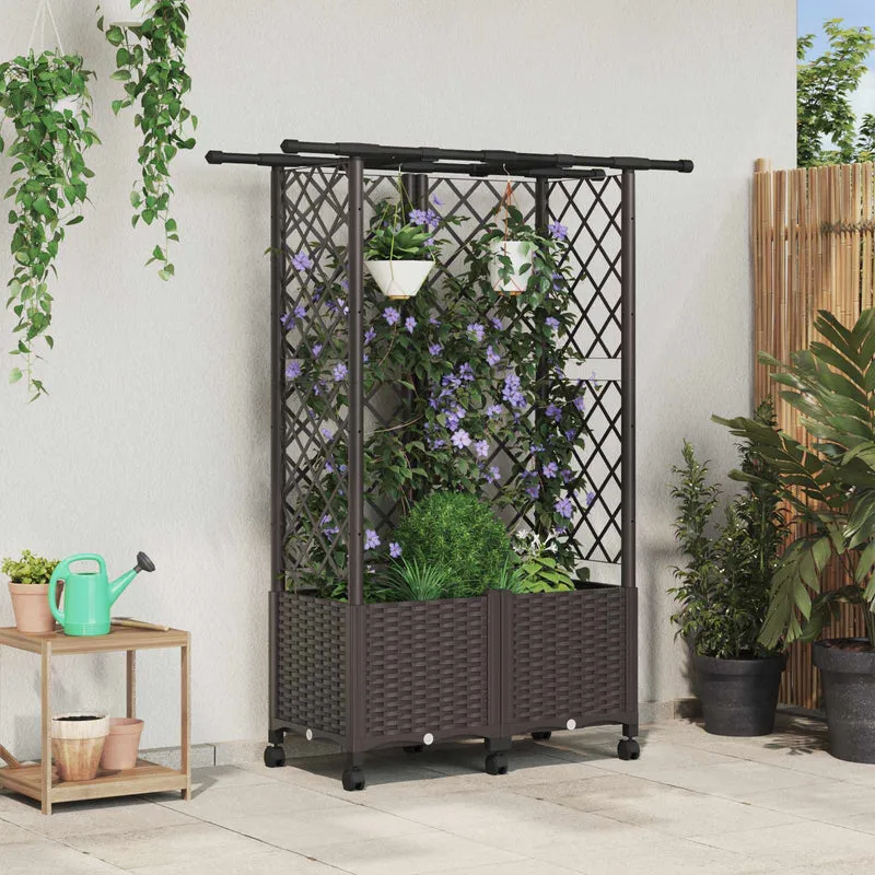 Cama Elevada Con Trellis Y Techo Marrón 124 X 40 X 142 Cm Pp