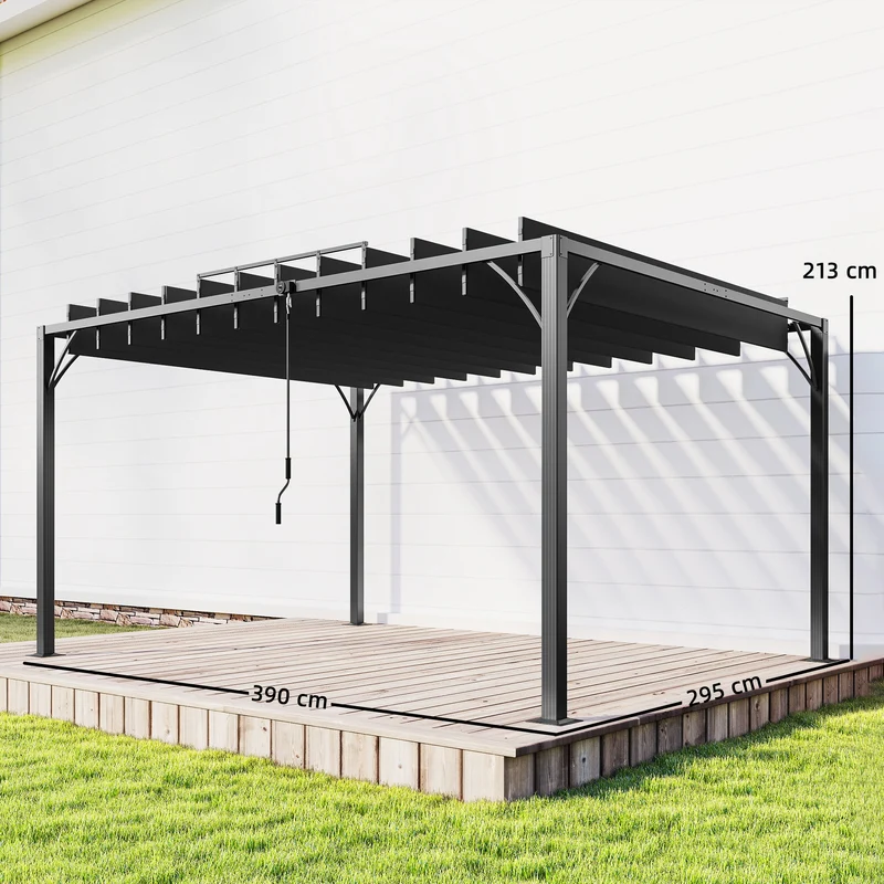 Outsunny Pérgola de Jardín 3x4 m, Cenador de Jardín con Techo de Lamas Orientables a 135°, Estructura de Aluminio, Protección UPF50+, Pabellón para Exterior, Patio, Terraza, Gris Oscuro