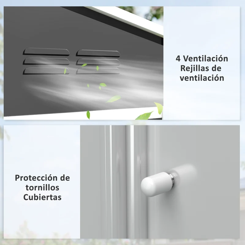 Outsunny Caseta de Jardín Exterior 3,6 m², 236x171x191 cm, Cobertizo de Jardín Exterior Metálico con Puertas Correderas y Ranuras de Ventilación, para Almacenamiento de Herramientas, Gris Oscuro