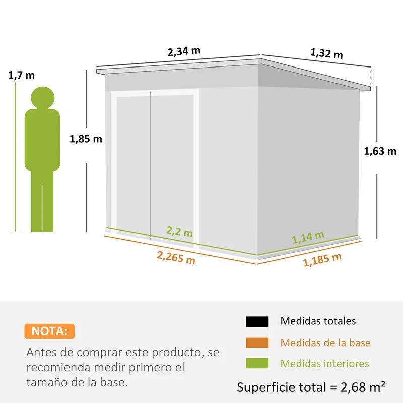 Outsunny Caseta de Jardín Exterior 2,7 m², 234x132x185 cm, Cobertizo de Jardín Exterior Metálico con Triple Puerta, Cerradura, Techo Inclinado y Ventilación para Almacenamiento de Herramientas, Gris