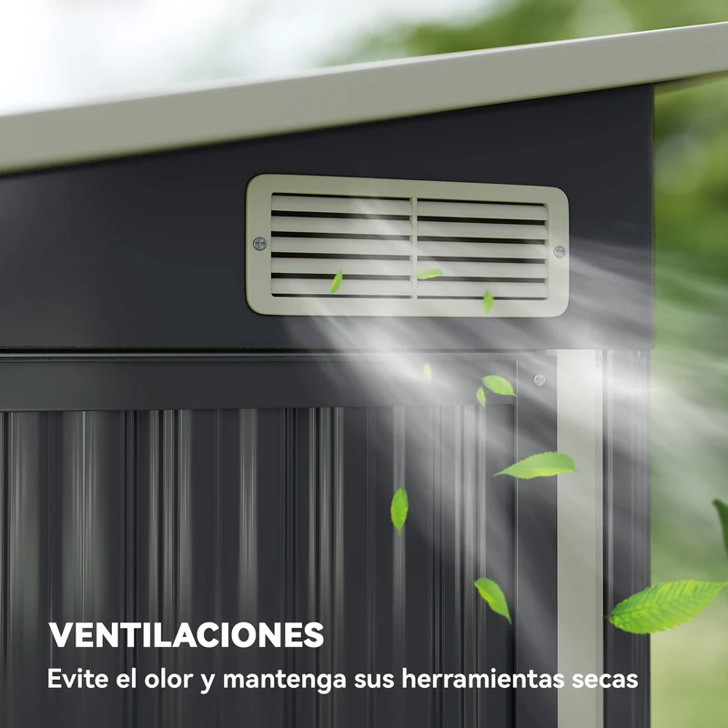 Outsunny Caseta de Jardín Exterior 2,7 m², 234x132x185 cm, Cobertizo de Jardín Exterior Metálico con Triple Puerta, Cerradura, Techo Inclinado y Ventilación para Almacenamiento de Herramientas, Gris