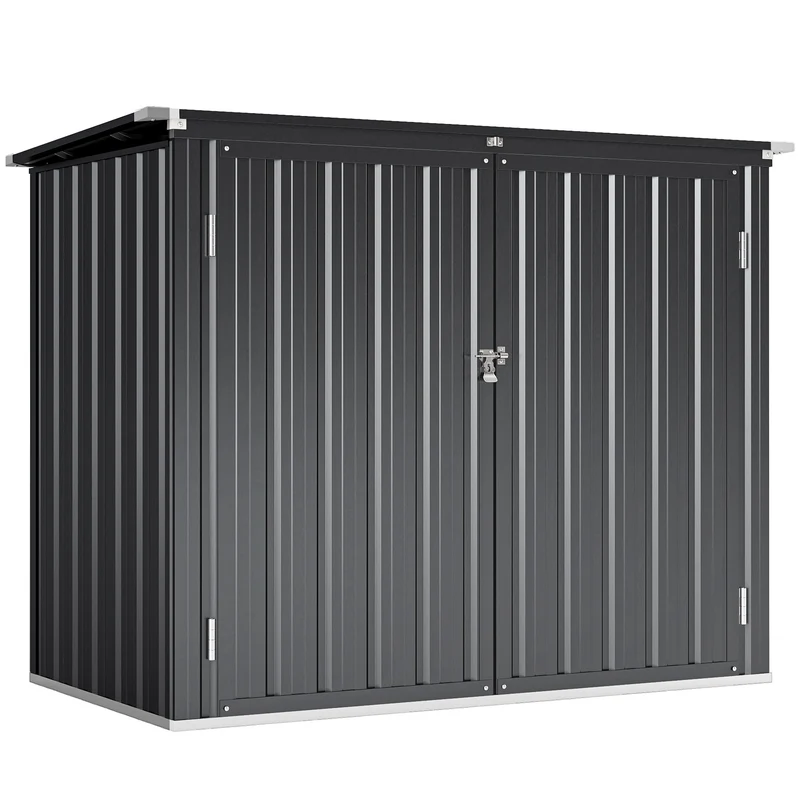 Outsunny Cobertizo para Contenedor de Basura Doble, Caseta para Cubo de Basura de 240L de Acero Galvanizado con Tapa Abatible y Puertas con Cerradura, para Jardín, Exterior, 150x80x117 cm, Gris Oscuro