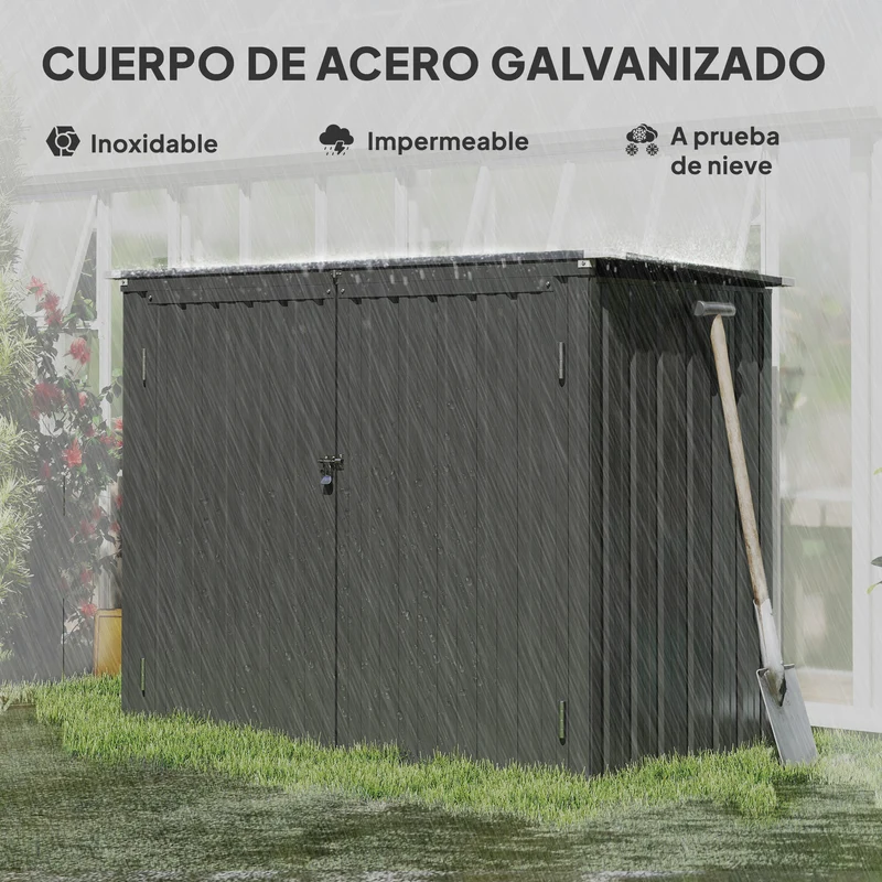 Outsunny Cobertizo para Contenedor de Basura Doble, Caseta para Cubo de Basura de 240L de Acero Galvanizado con Tapa Abatible y Puertas con Cerradura, para Jardín, Exterior, 150x80x117 cm, Gris Oscuro