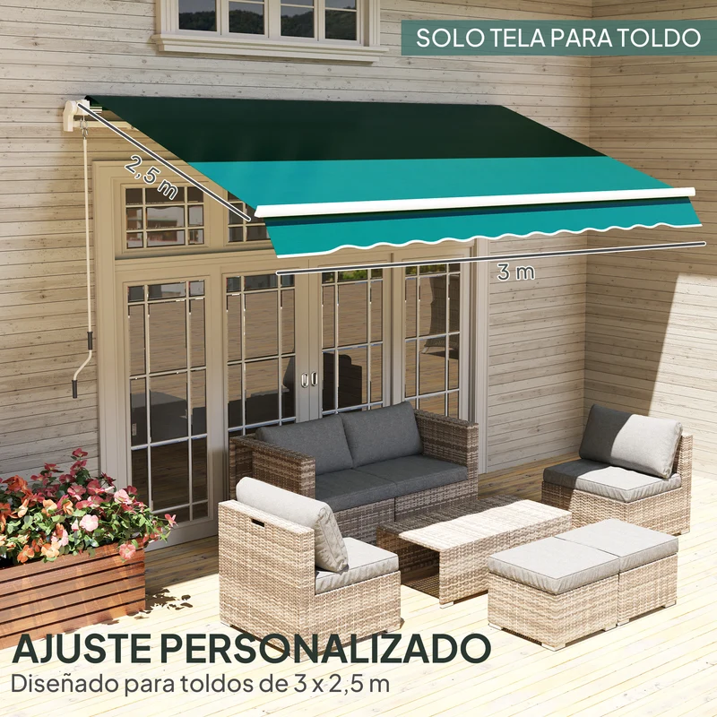 Outsunny Techo de Repuesto para Toldo 282x250 cm, Lona para Toldo con Protección UV 50+, Impermeable, Tela de Repuesto para Patio, Terraza, Jardín, Balcón, Verde