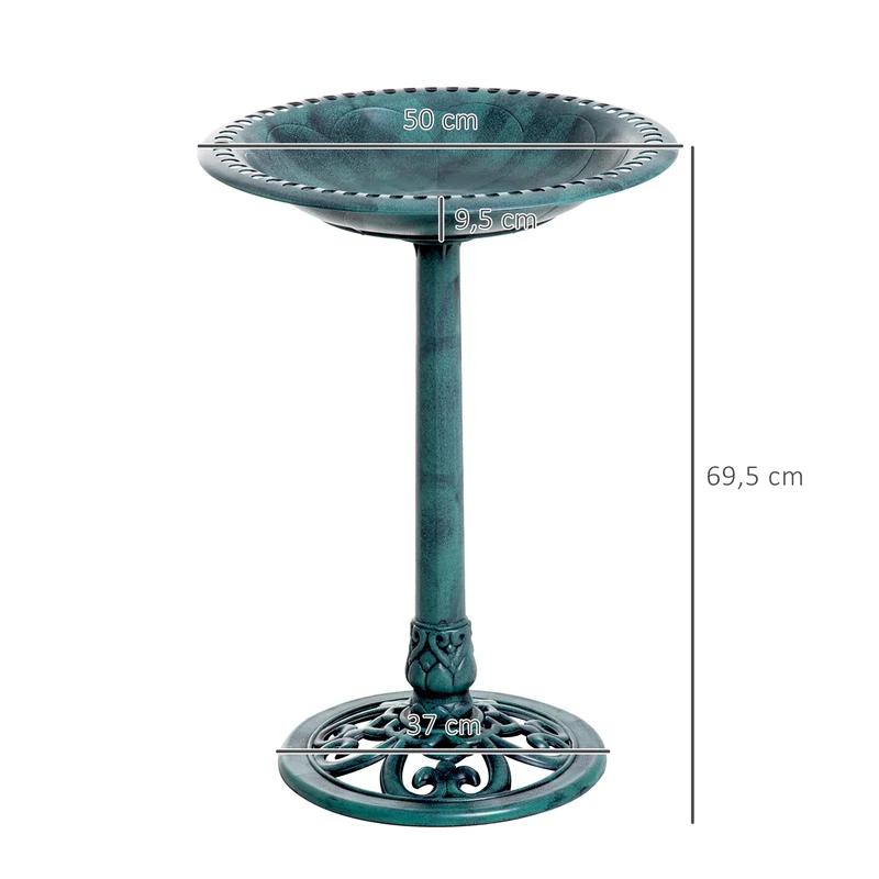 Outsunny Baño para Pájaros de Jardín al Aire Libre, Altura 70 cm, Comedero para Pájaros con Diseño de Flor de Lis y Acabado Envejecido, Ligero y Resistente, Bebedero para Aves, Verde