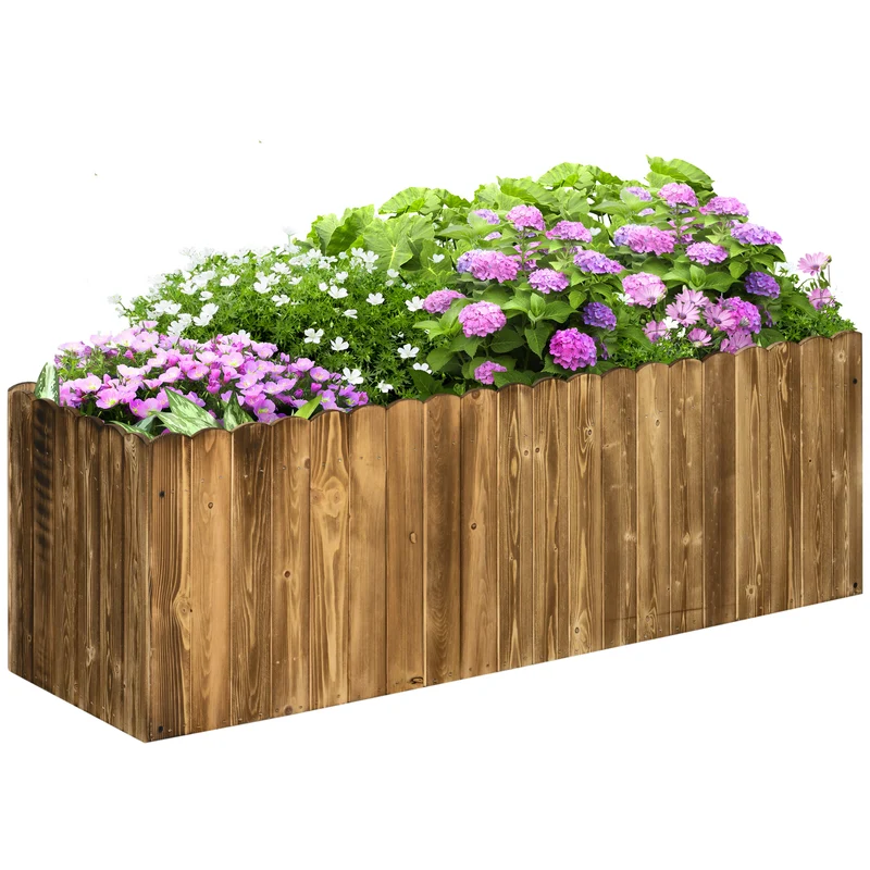 Outsunny Jardinera Exterior Grande de Madera, Huerto Urbano Elevado con Fondo Abierto para Cultivar Plantas, Flores, Hierba, Macetero Exterior Rectangular para Jardín Terraza 120x40x40 cm, Carbonizada