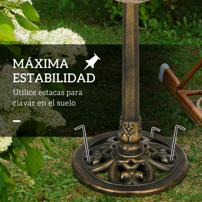 Outsunny Baño para Pájaros de Jardín al Aire Libre, Altura 71 cm, Comedero para Pájaros con Lavabo Diseño Hoja de Loto y Acabado Envejecido, Ligero y Resistente, Bebedero para Aves, Bronce