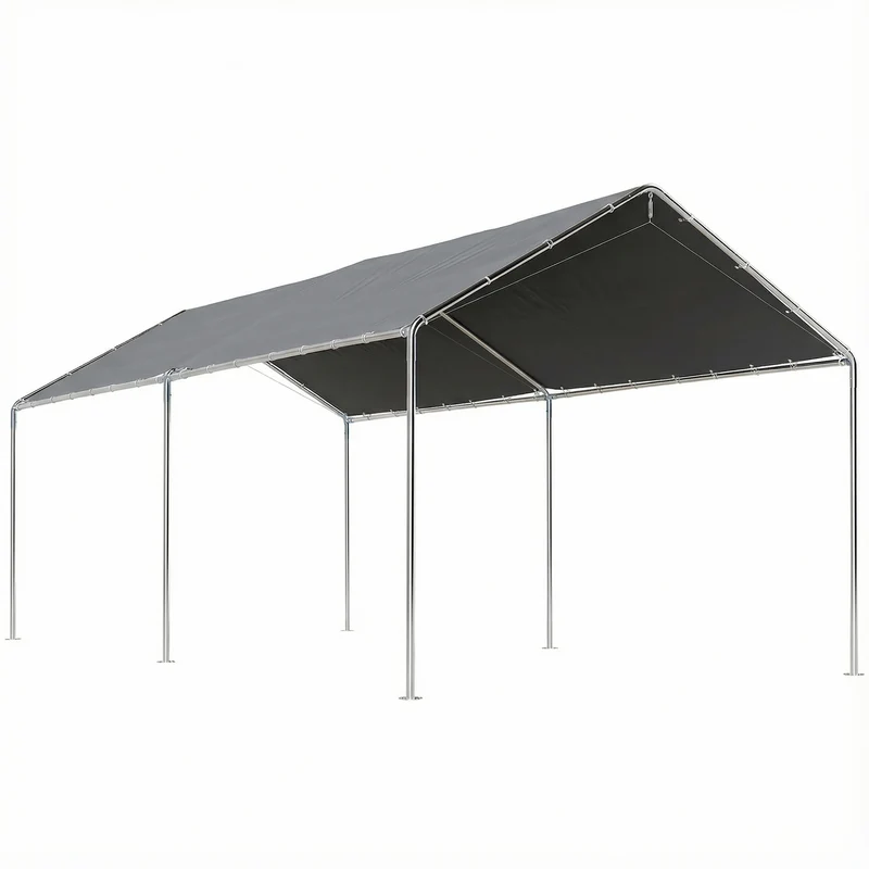 Outsunny Carpa Garaje para Coche 3x6 m, Cochera Exterior Portátil con Marco de Acero Galvanizado, Impermeable, Anti-UV, Pabellón Gazebo de Jardín con Accesorios, para Eventos, Fiestas, Gris