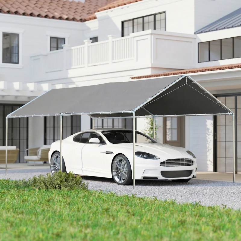 Outsunny Carpa Garaje para Coche 3x6 m, Cochera Exterior Portátil con Marco de Acero Galvanizado, Impermeable, Anti-UV, Pabellón Gazebo de Jardín con Accesorios, para Eventos, Fiestas, Gris