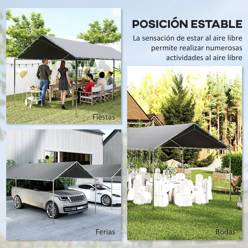 Outsunny Carpa Garaje para Coche 3x6 m, Cochera Exterior Portátil con Marco de Acero Galvanizado, Impermeable, Anti-UV, Pabellón Gazebo de Jardín con Accesorios, para Eventos, Fiestas, Gris