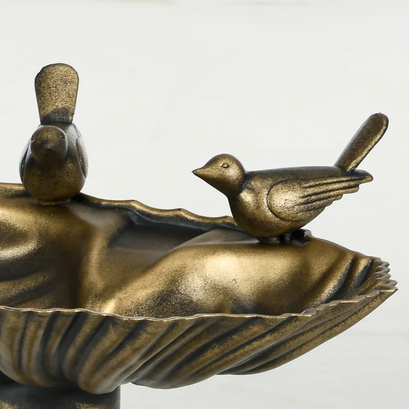 Outsunny Baño para Pájaros de Jardín al Aire Libre, Altura 81 cm, Comedero para Pájaros con Base de Pedestal, Diseño de Concha y Acabado Envejecido, Ligero y Resistente, Bebedero para Aves, Bronce