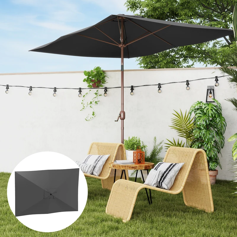 Outsunny Toldo de Recambio de Sombrilla de 3x2 m Toldo de Repuesto para Sombrilla de Patio con Ventilación Superior Protección UV 50+ Cubierta de Repuesto para Parasol para Exteriores Gris Oscuro