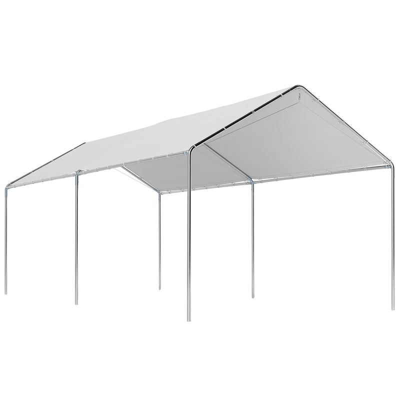 Outsunny Carpa Garaje para Coche 3x6 m, Cochera Exterior Portátil con Marco de Acero Galvanizado, Impermeable, Anti-UV, Pabellón Gazebo de Jardín con Accesorios, para Eventos, Fiestas, Blanco