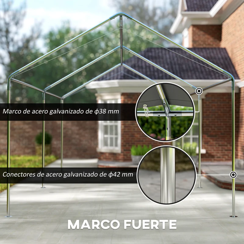 Outsunny Carpa Garaje para Coche 3x6 m, Cochera Exterior Portátil con Marco de Acero Galvanizado, Impermeable, Anti-UV, Pabellón Gazebo de Jardín con Accesorios, para Eventos, Fiestas, Blanco