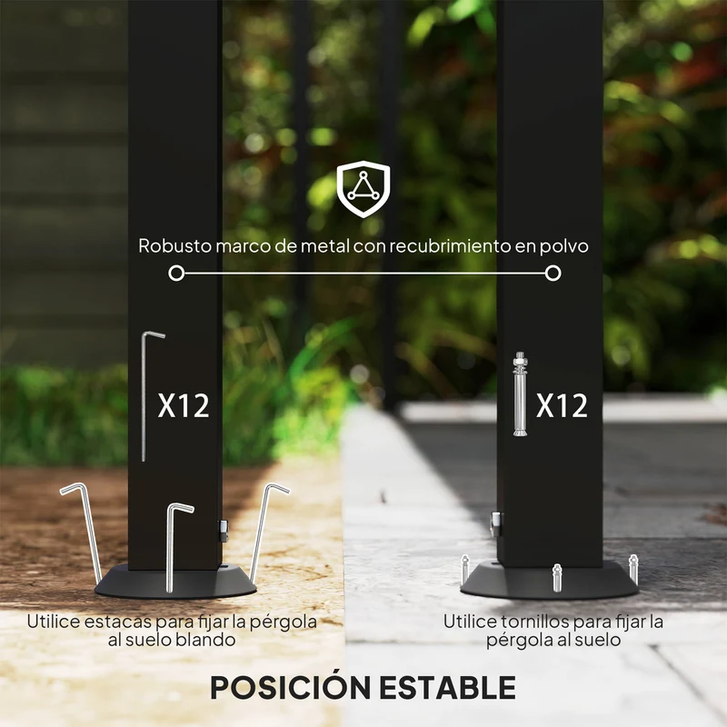 Outsunny Pérgola de Pared de Jardín 3x6 m, Cenador de Jardín con Techo Inclinado, Orificios de Drenaje y Estructura Metálica, Resistente a la Intemperie, para Patio, Terraza, Balcón, Gris Oscuro