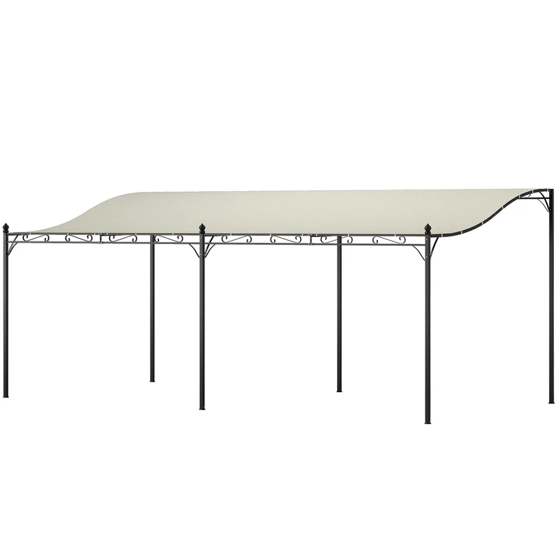 Outsunny Pérgola de Pared de Jardín 3x6 m, Cenador de Jardín con Techo Inclinado, Orificios de Drenaje y Estructura Metálica, Resistente a la Intemperie, para Patio, Terraza, Balcón, Blanco Crema