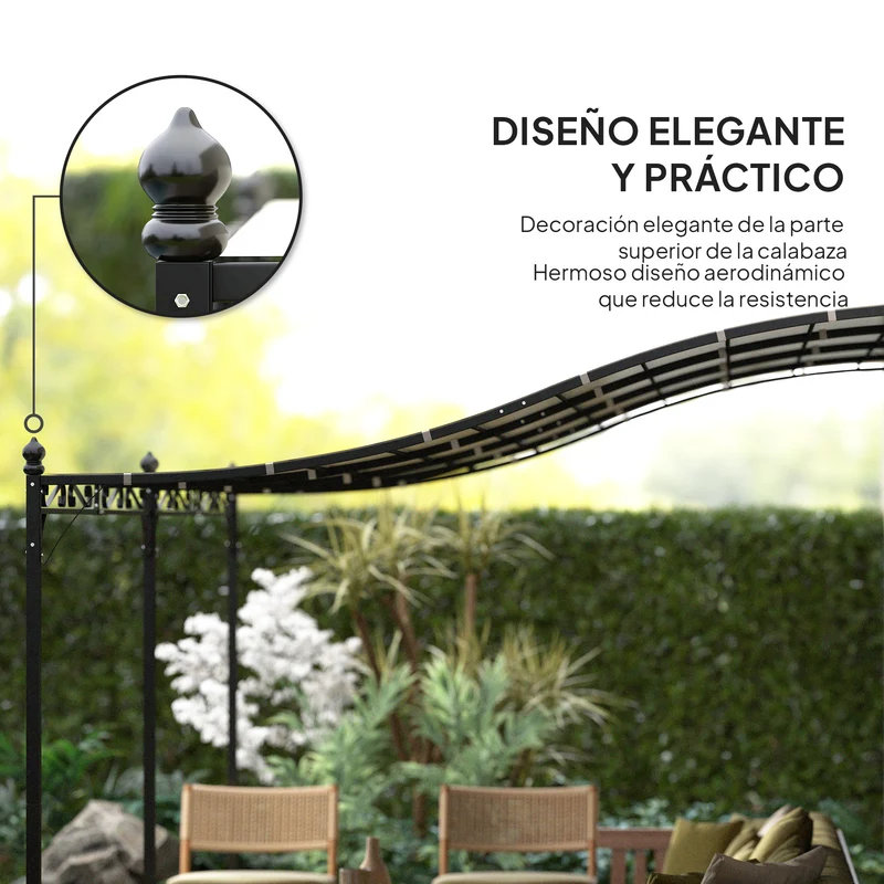 Outsunny Pérgola de Pared de Jardín 3x6 m, Cenador de Jardín con Techo Inclinado, Orificios de Drenaje y Estructura Metálica, Resistente a la Intemperie, para Patio, Terraza, Balcón, Blanco Crema