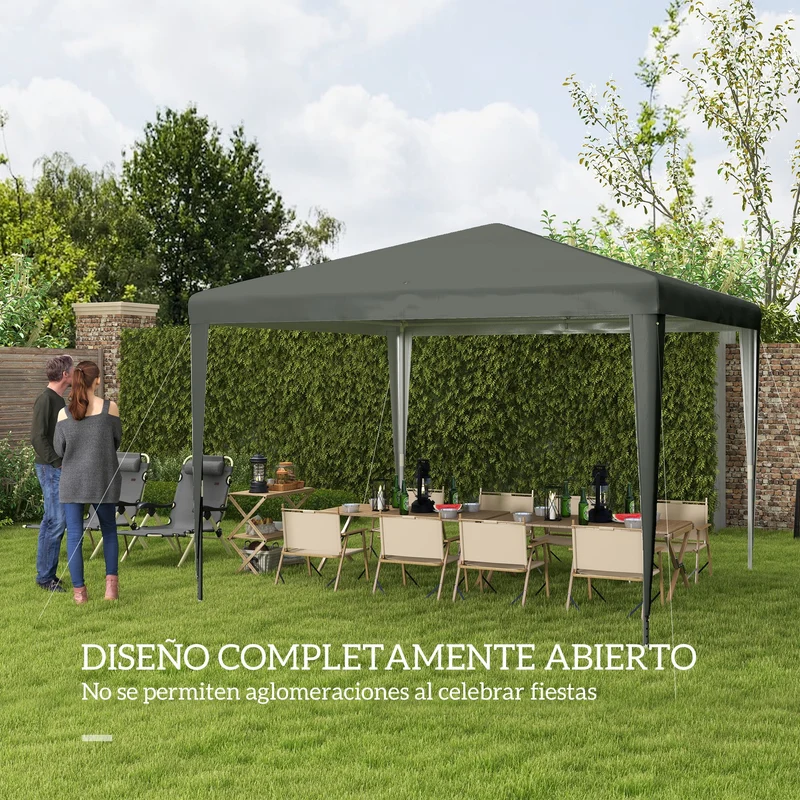 Outsunny Carpa Desmontable 3x3 m Cenador Pabellón de Jardín con 4 Orificios de Drenaje y Marco de Acero Anti-UV Gazebo para Terraza Patio Exterior Camping Gris