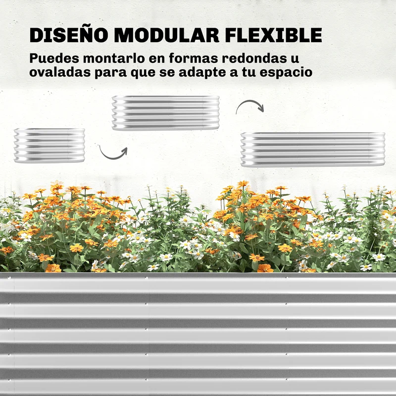 Outsunny Jardinera Exterior Grande con Cubierta de Invernadero y Malla, Huerto Urbano de Acero Galvanizado con Fondo Abierto, Resistente a la Intemperie, para Patio, Terraza, 200x60x103 cm, Plateado