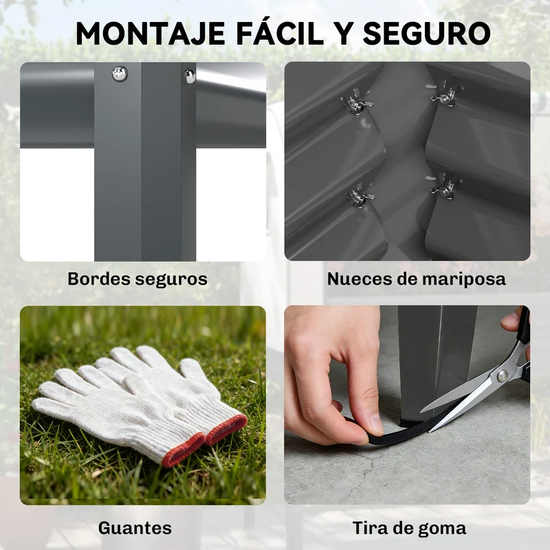 Outsunny Huerto Urbano Elevado con Cubierta de Invernadero de 140 g/m² PE, Mesa de Cultivo de Metal Galvanizado con Estante Inferior y Forro para Cultivo, Plantas y Flores, 120x55x140 cm, Gris Oscuro