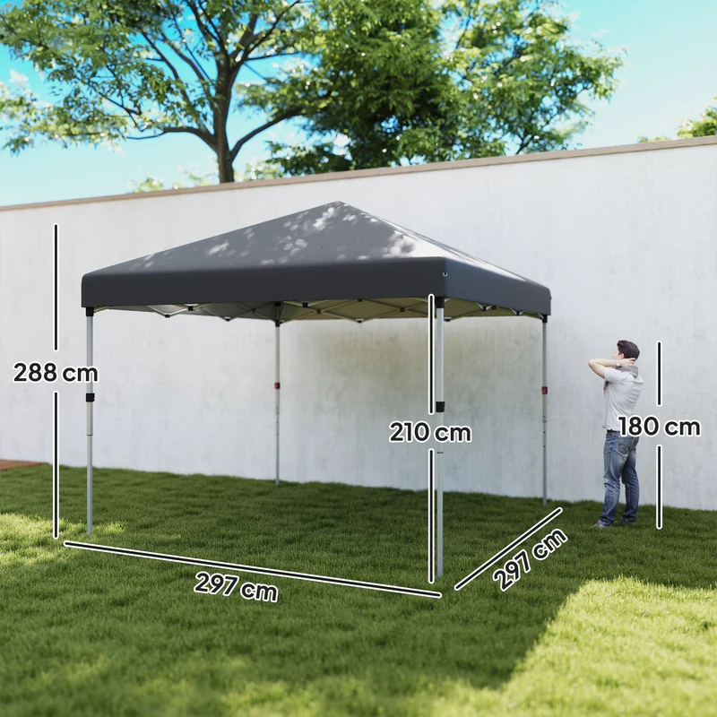 Outsunny Carpa Plegable Pop-up Gazebo 3x3 m Cenador Plegable con 2 Paredes Laterales Anti-UV Altura Ajustable en 3 Niveles Sacos de Arena y Bolsa de Transporte con Ruedas para Camping Gris Oscuro
