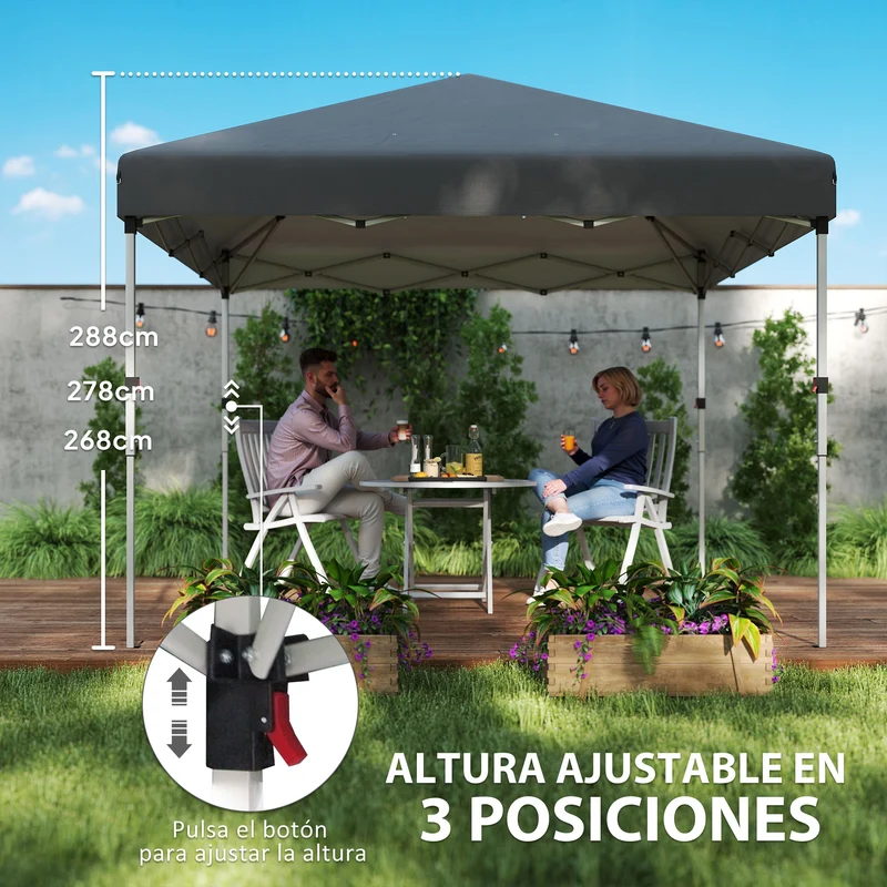 Outsunny Carpa Plegable Pop-up Gazebo 3x3 m Cenador Plegable con 2 Paredes Laterales Anti-UV Altura Ajustable en 3 Niveles Sacos de Arena y Bolsa de Transporte con Ruedas para Camping Gris Oscuro