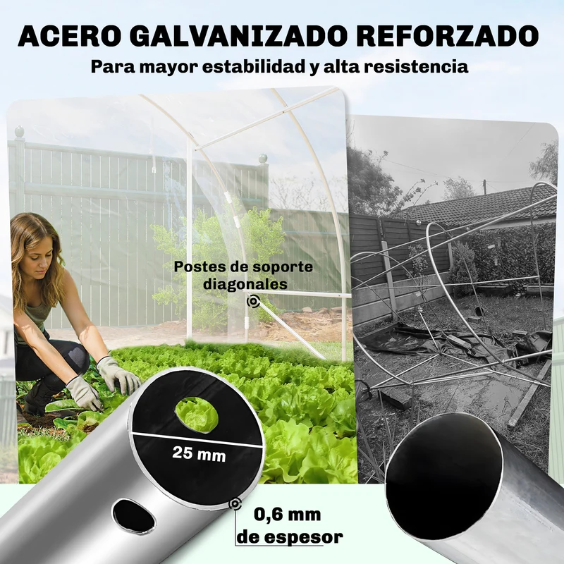 Outsunny Invernadero de Exterior 6x3x2 m, Invernadero de Túnel con 2 Puertas Enrollables, Marco de Acero Galvanizado y Cubierta de PE 150g/m², Anti-UV, Impermeable, para Cultivos, Transparente