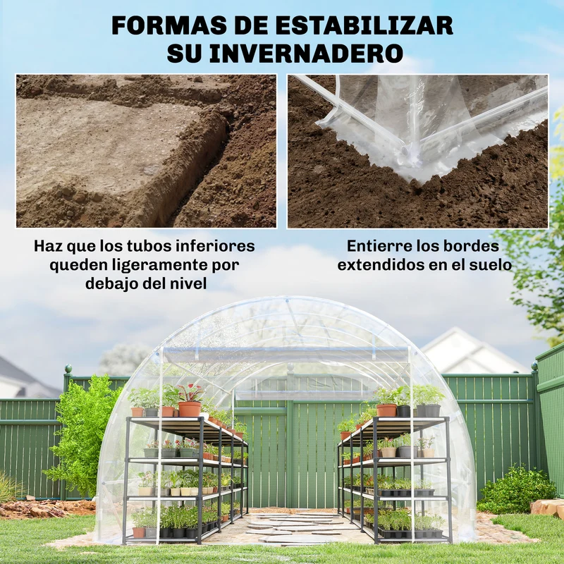 Outsunny Invernadero de Exterior 6x3x2 m, Invernadero de Túnel con 2 Puertas Enrollables, Marco de Acero Galvanizado y Cubierta de PE 150g/m², Anti-UV, Impermeable, para Cultivos, Transparente