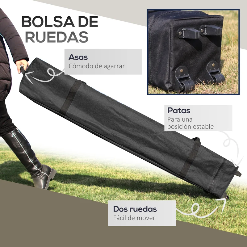 Outsunny Carpa Plegable Pop-up 4x4x2,8 m Cenador de Jardín con Paredes Altura Ajustable Anti-UV Impermeable Doble Techo Mosquiteras y Bolsa de Ruedas Gazebo para Exterior Fiestas Camping Gris Claro