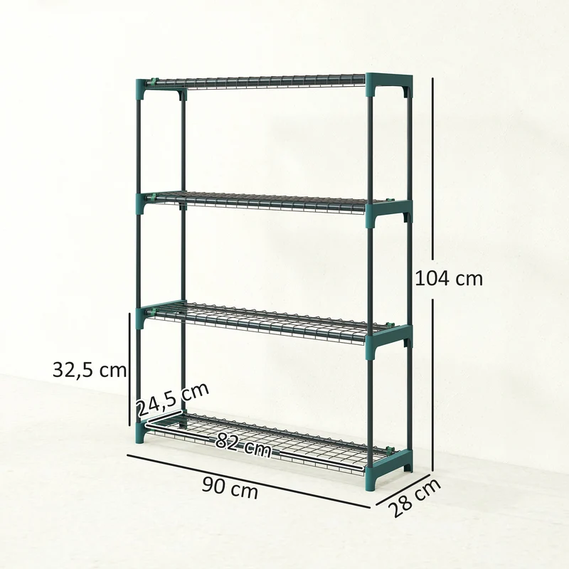 Outsunny Juego de 2 Soportes para Plantas de 4 Niveles para Interior y Exterior, Estanterías para Plantas de Acero con Conectores para Fácil Montaje, Estantes para Macetas, Jardín, Balcón, Verde