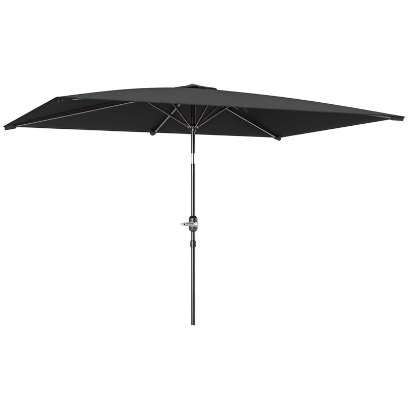 Outsunny Sombrilla de Terraza Exterior, 198x294 cm, Parasol de Terraza Exterior con Ángulo Ajustable, Manivela, Mástil de Aluminio Desmontable y Anti-UV, Sombrilla para Jardín, Patio, Gris Oscuro