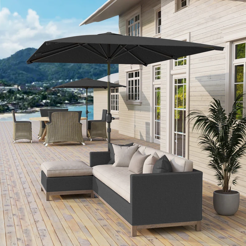 Outsunny Sombrilla de Terraza Exterior, 198x294 cm, Parasol de Terraza Exterior con Ángulo Ajustable, Manivela, Mástil de Aluminio Desmontable y Anti-UV, Sombrilla para Jardín, Patio, Gris Oscuro