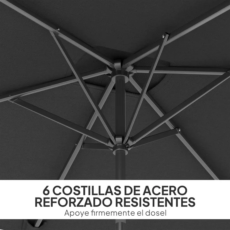 Outsunny Sombrilla de Terraza Exterior, 198x294 cm, Parasol de Terraza Exterior con Ángulo Ajustable, Manivela, Mástil de Aluminio Desmontable y Anti-UV, Sombrilla para Jardín, Patio, Gris Oscuro